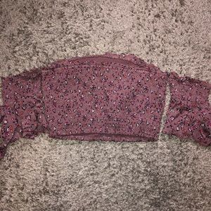 Flower Print Crop Top attached cuff sleeves